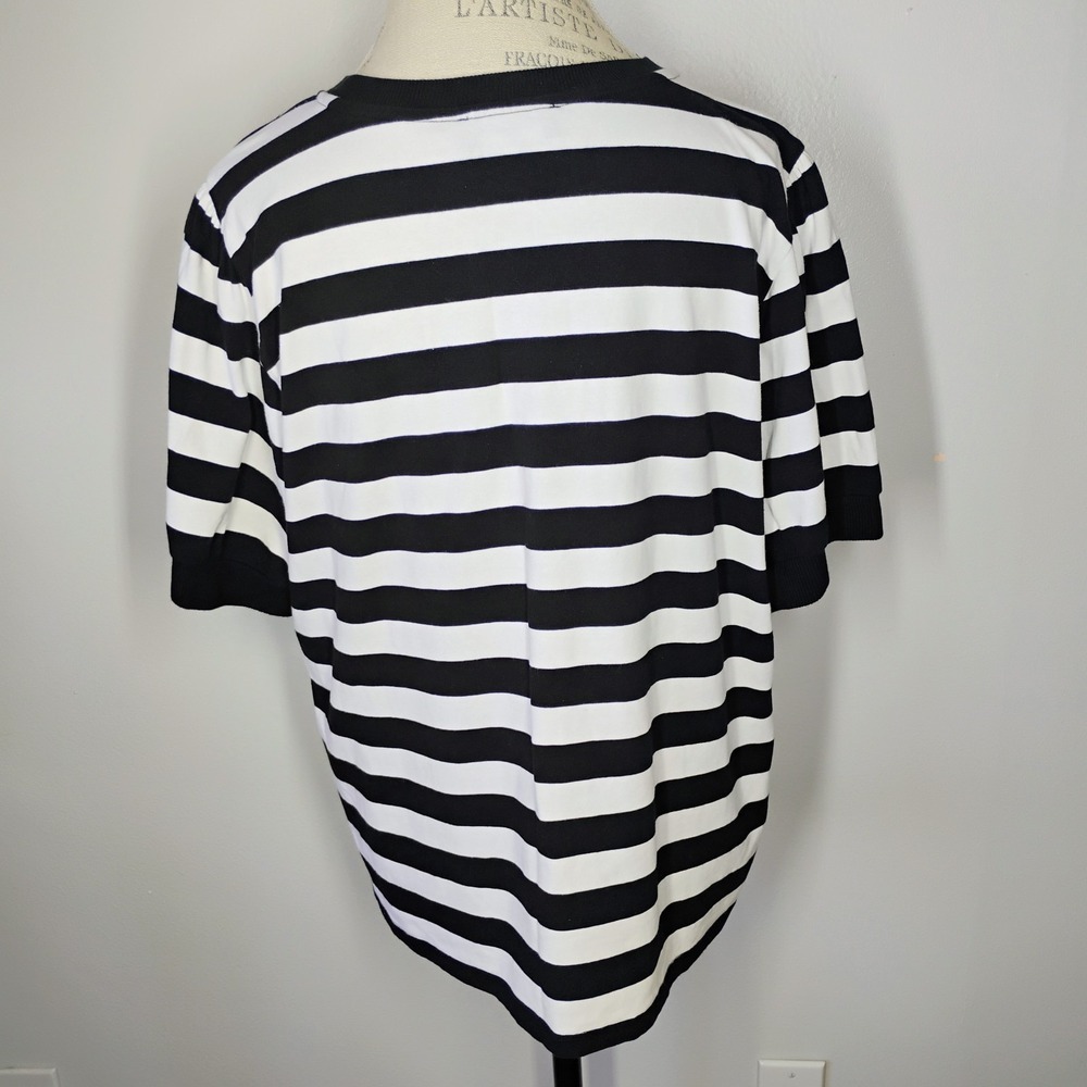 KARL LAGERFELD PARIS Women's C'est La Vie Striped Graphic Top Black White XL - Picture 4 of 8